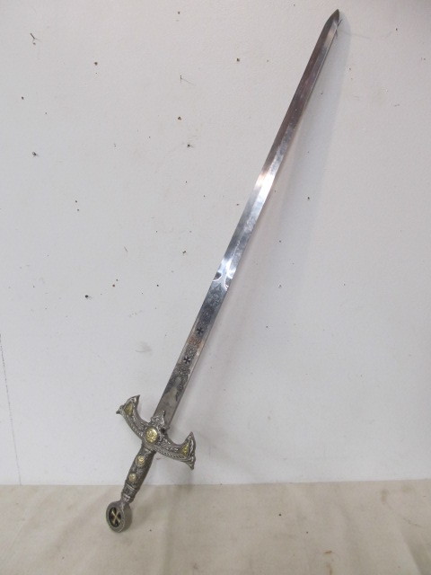 lot 36 image: Large Ornate Decorative Metal Sword