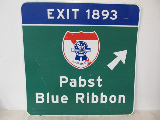 lot 43 image: Large Metal PABST Blue Ribbon Beer Advertising Exit Sign