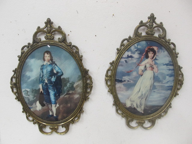 lot 59 image: Vintage Italian Framed Prints - Convex Glass & Solid Brass Frames