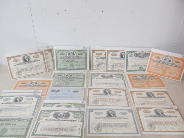 lot 61 image: Large Lot of Original Vintage Railroad Stock Certificates