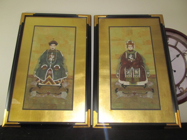 lot 105 image: NICE Large Size Framed Oriental Emperor & Empress Art