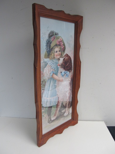 lot 115 image: Antique Frame Lithograph - Girl wDog