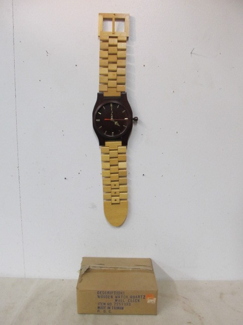 lot 81 image: Vintage 1970s-80s Large Wooden Wristwatch Wall Clock