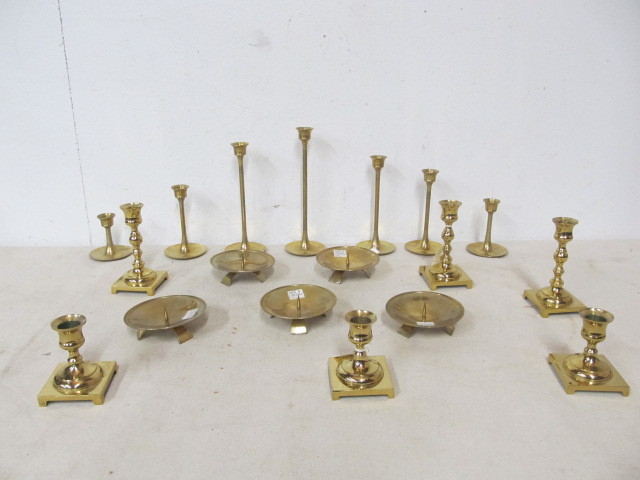 lot 89 image: Large Lot of NEW Solid Brass Candle Holders & Candlesticks 