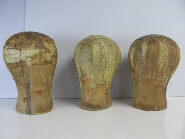 lot 9 image: Original Antique Wooden Hat Block Head Forms