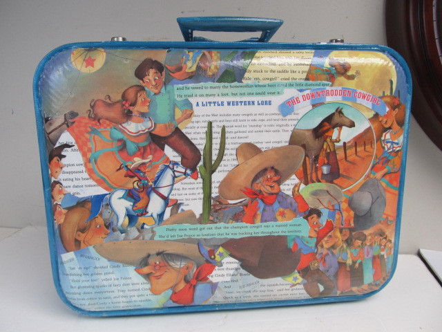 lot 131 image: Western Theme Custom Made Decoupage Childs Vintage Suitcase