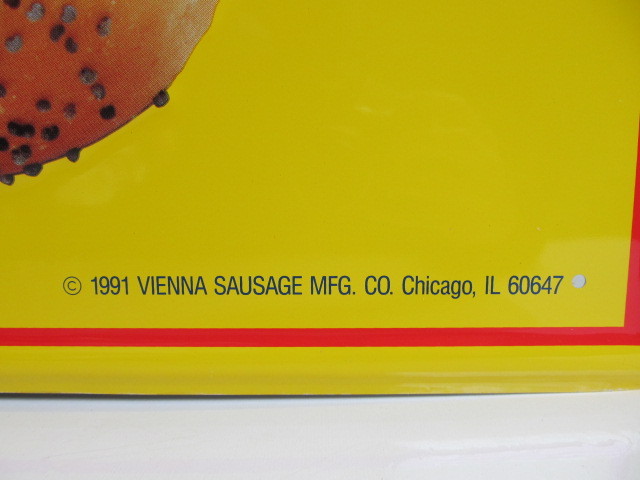 lot 187 image: Large Embossed Tin Vienna Beef Hot Dogs Advertising Sign
