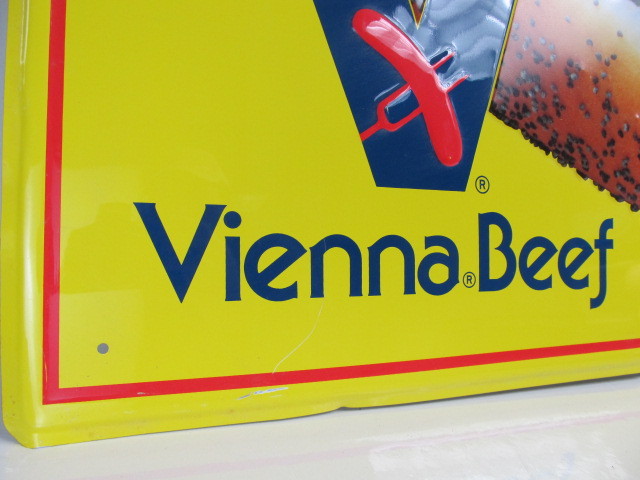 lot 188 image: Large Embossed Tin Vienna Beef Hot Dogs Advertising Sign