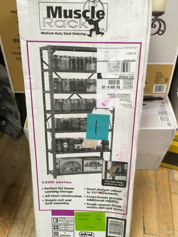 lot 1 image: Edsal Steel Canning Shelving 7 Shelves 30 Inch W x 12 Inch D x 60 Inch H Not used