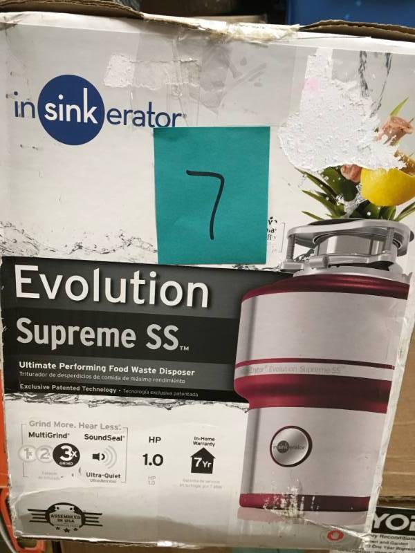 lot 7 image: InSinkErator Evolution Supreme Stainless Steel 1 HP Continuous Feed Garbage Disposal not used