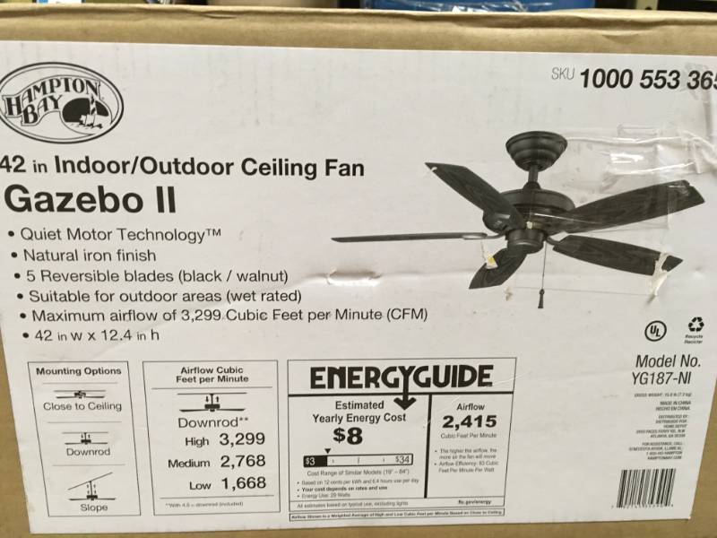 lot 8 image: Hampton Bay Gazebo II 42 in. IndoorOutdoor Natural Iron Ceiling Fan not used