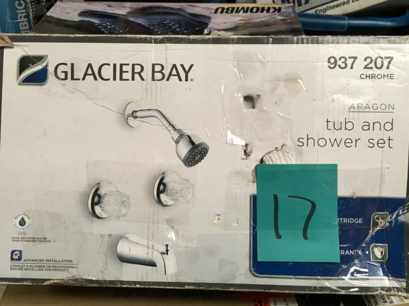 lot 17 image: Glacier Bay Aragon WaterSense 2-Handle 1-Spray Tub and Shower Faucet in Chrome (Valve Included) not used