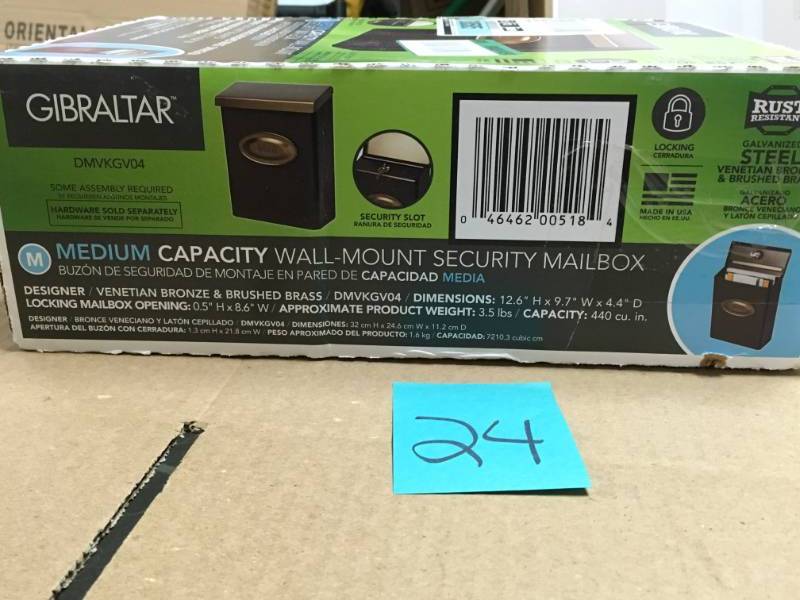 lot 24 image: Gibraltar Mailboxes Designer Vertical Wall-Mount Locking Medium Mailbox with Venetian Bronze not used