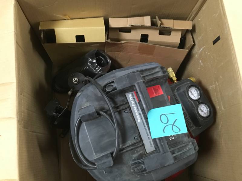 lot 29 image: Porter-Cable 6 Gal. 150 PSI Portable Electric Air Compressor, 16-Gauge Nailer, 18-Gauge Nailer and 38 in. Stapler Combo Kit (3-Tool) used in working condition