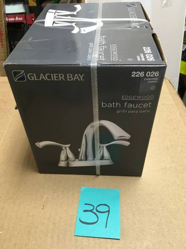 lot 39 image: Glacier Bay Edgewood 4 in. Centerset 2-Handle High-Arc Bathroom Faucet in Brushed Nickel not used