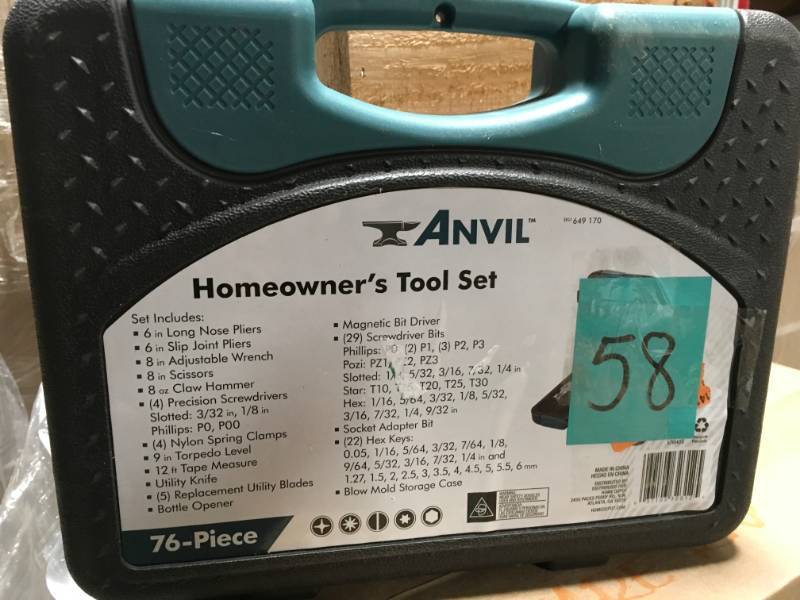 lot 58 image: ANVIL Homeowners Tool Set (76-Piece) in like new condition