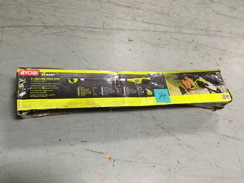 lot 74 image: Ryobi 8 in. 6 Amp Pole Saw in like new condition