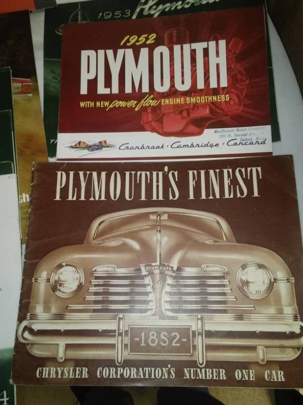 lot 124 image: Post-war brochures Plymouth, DeSoto, Chrysler, Dodge, Mopar.