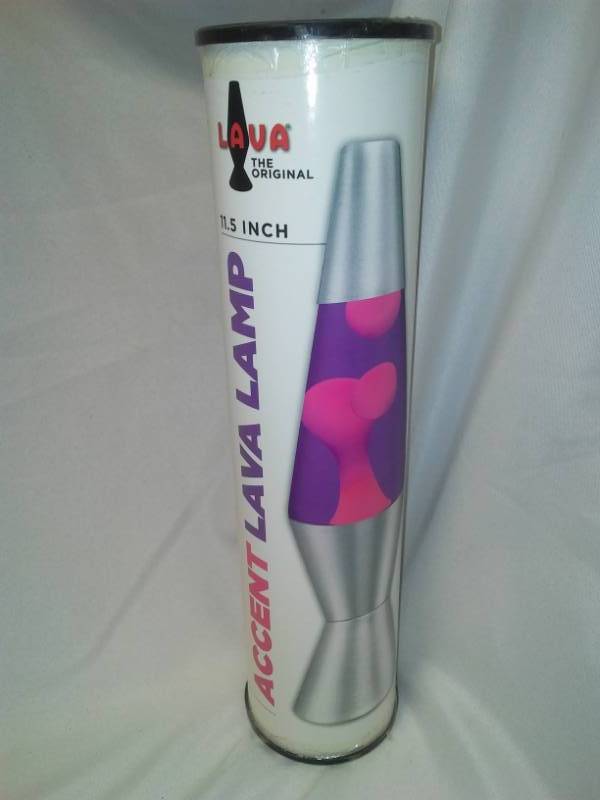 lot 172 image: Lava lamp NEW in box, 11.5 in tall, pink  purple.