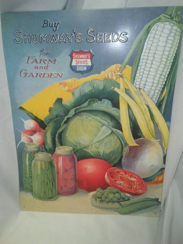 lot 196 image: Shumway seeds metal sign, new. 16 x 12.