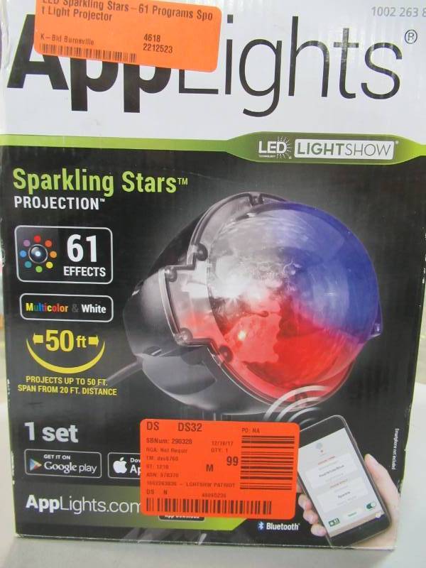 lot 64 image: AppLights LED Sparkling Stars-61 Programs Spot Light Projector, Model 49658
