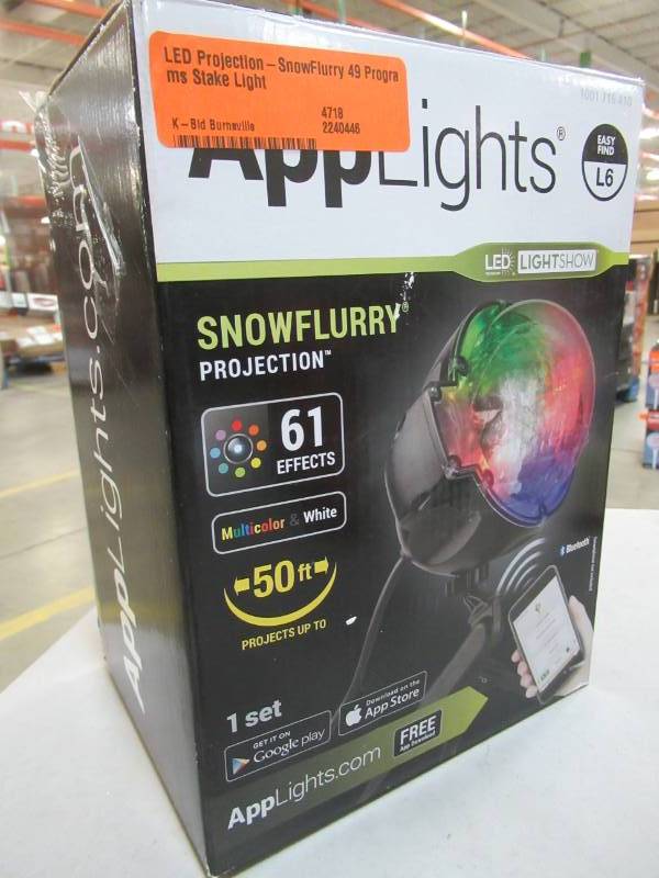 lot 100 image: AppLights LED Projection-SnowFlurry 61 Programs Stake Light, 39109