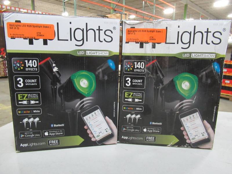 lot 121 image: 2 Boxes of AppLights LED RGB Spotlight Stake (Set of 3Box) 38874