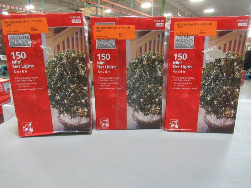 lot 154 image: 3 Boxes of Home Holiday Accents 150-Light Clear 48 in. x 72 in. Net Lights, TOL-1503WA-N-C
