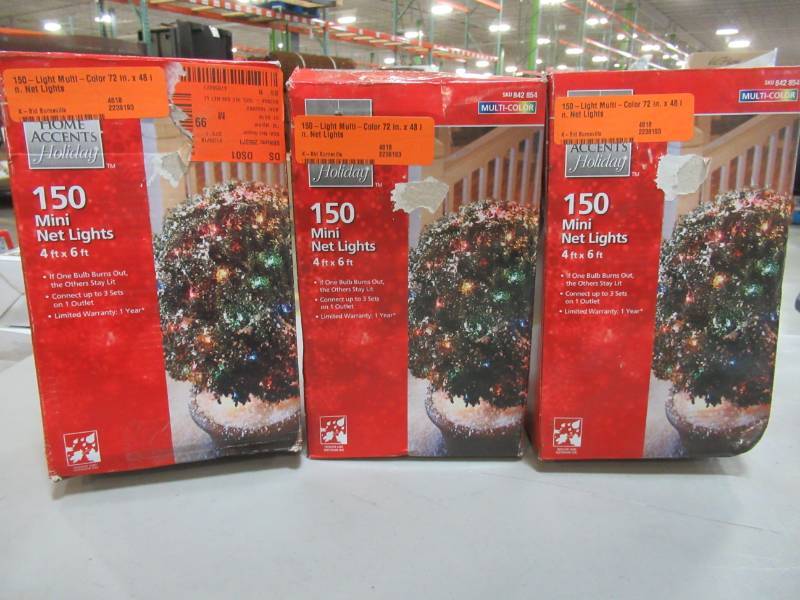 lot 163 image: 3 Boxes of Home Accents Holiday 150-Light Multi-Color 72 in. x 48 in. Net Lights, TOL-1503WA-N-M