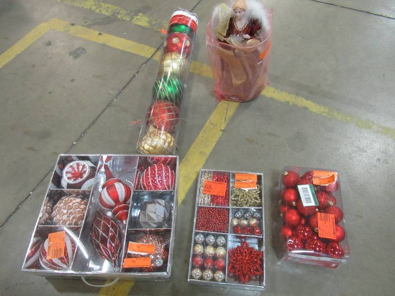 lot 281 image: Miscellaneous Red & Gold Ornaments and 18 Angel Tree Topper