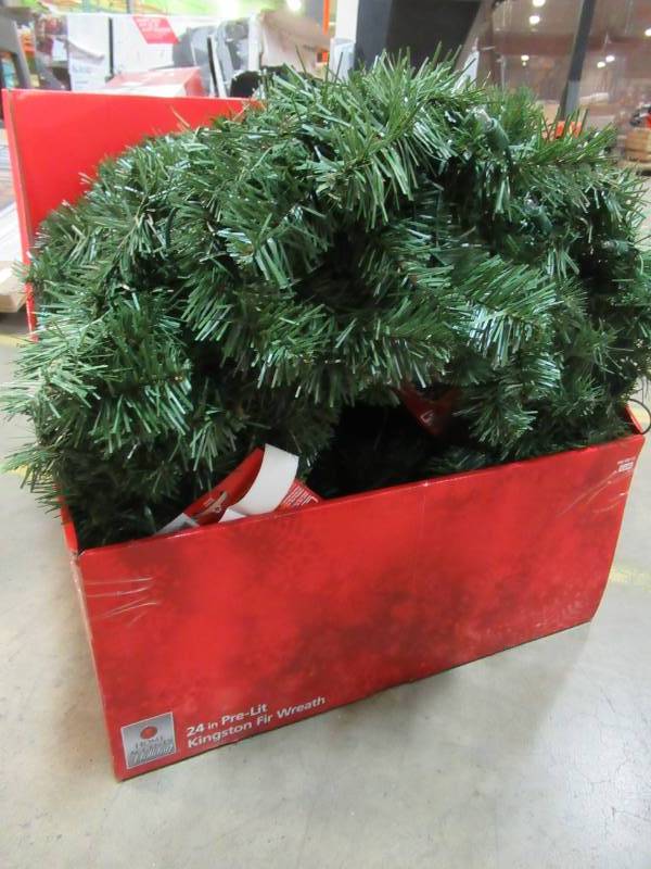 lot 285 image: 5 Home Accents Holiday 24 in. Pre-Lit Kingston Artificial Christmas Wreath with Clear Lights