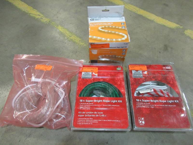 lot 287 image: 4 Different Rope Lengths, 2 Clear, 1 Green And 1 Candy Cane Stripped.