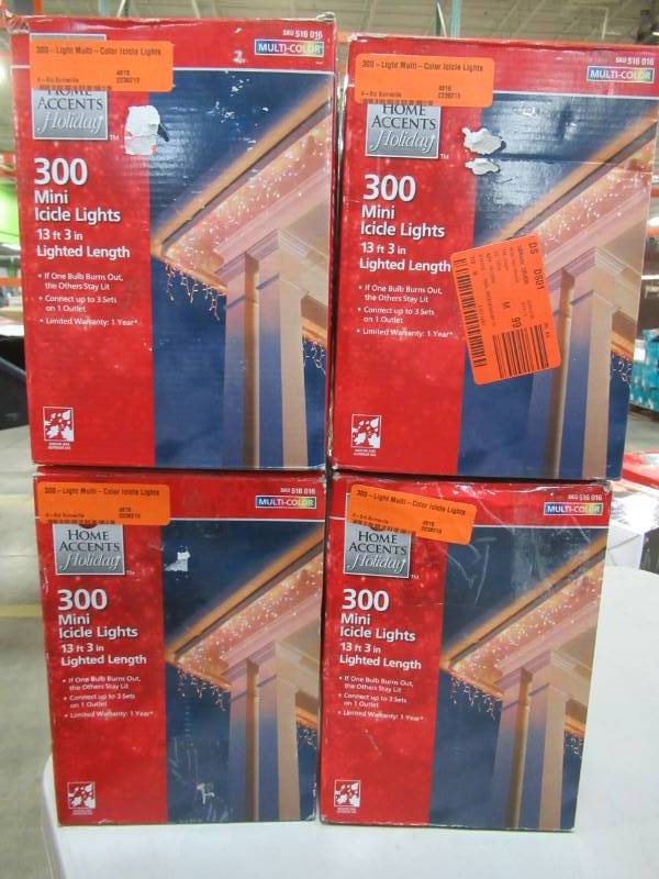 lot 191 image: 4 Boxes of Home Accents Holiday 300-Light Multi-Color Icicle Lights, TOL-3006WB(C)M