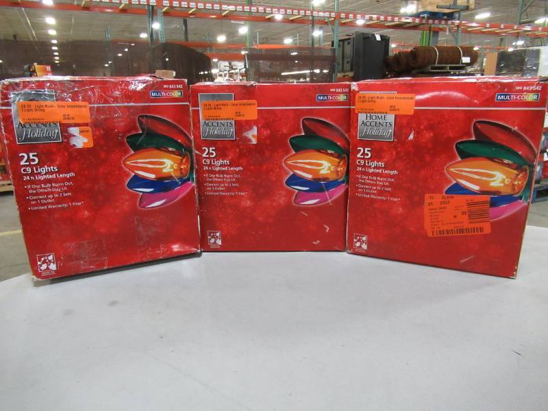 lot 197 image: 3 Boxes of Home Accents Holiday C9 25-Light Multi-Color Incandescent Light String, W11C0056