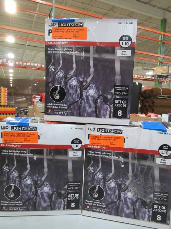 lot 199 image: 3 Boxes of Gemmy LightShow 8-Light White Projection Round String Lights with Clips, 35587