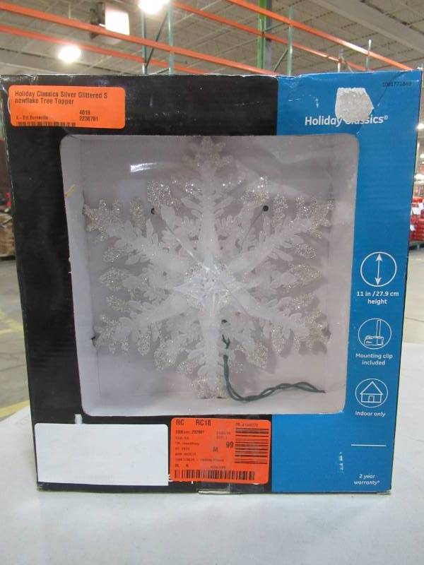 lot 243 image: GE Holiday Classics Silver Glittered Snowflake Tree Topper, 71241HD