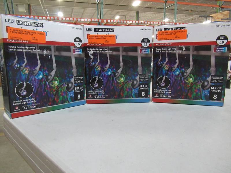 lot 200 image: 3 Boxes of Gemmy LightShow 8-Light Multi-Color Round Projection String Lights with Clips, 35583