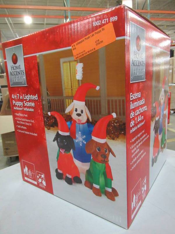 lot 37 image: Home Accents Holiday 4 ft. Inflatable Plush Lab Puppy Scene, 12006