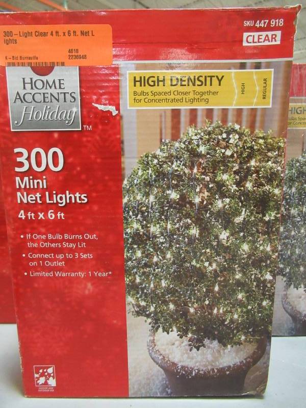 lot 144 image: 4 Boxes of Home Accents Holiday 300-Light Clear 4 ft. x 6 ft. Net Lights, TOL-3006WB(N)C