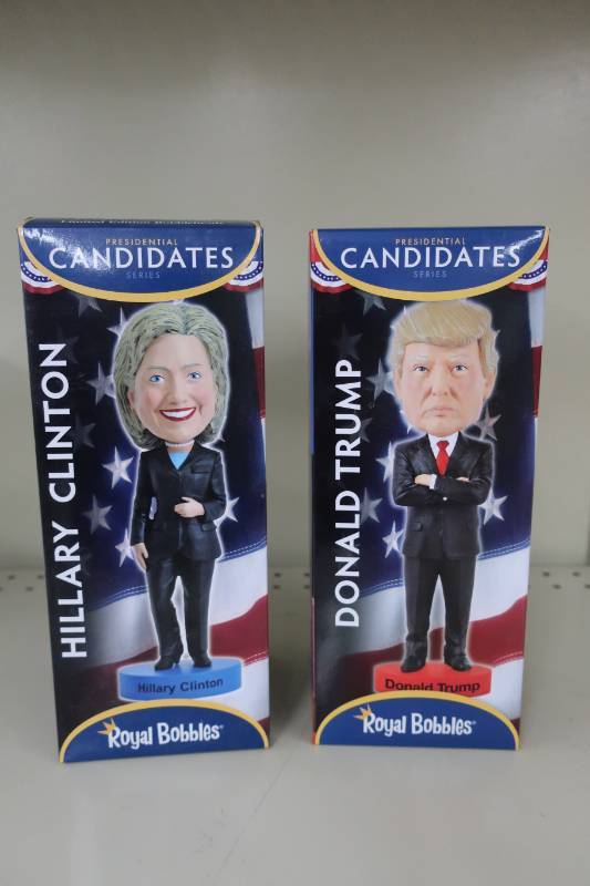 lot 306 image: Hillary Clinton & Donald Trump Presidential Candidate Bobbleheads