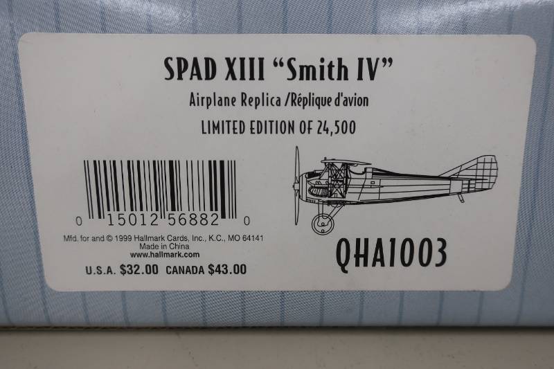 lot 312 image: Hallmark Legends of Flight Die-cast Plane - SPAD X111 Smith IV