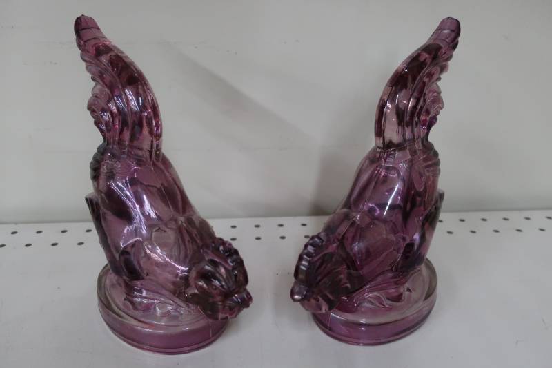 lot 338 image: 2 Vintage Glass Roosters