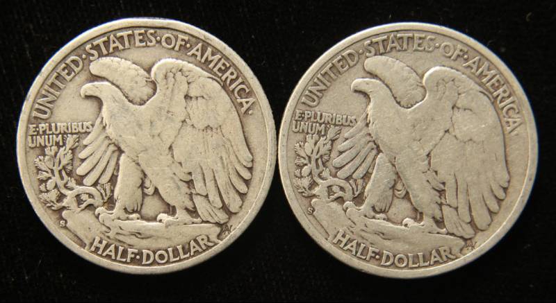 2 WALKING LIBERTY SILVER HALF DOLLARS 1943-S 1945-S