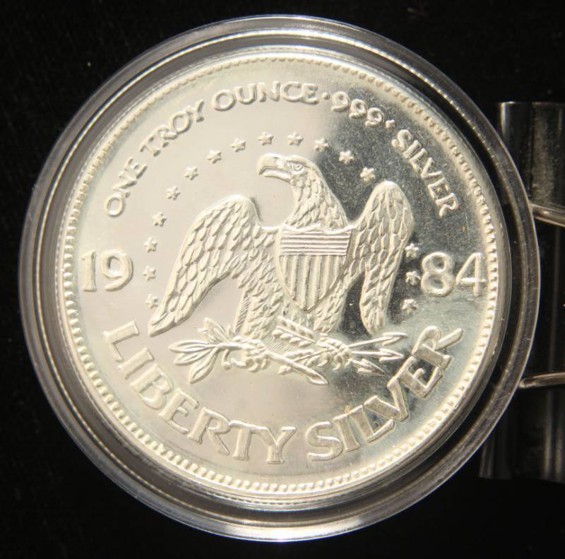 1 TROY OZ. .999 FINE SILVER 1984 A-MARK LIBERTY ROUND IN AIRTITE