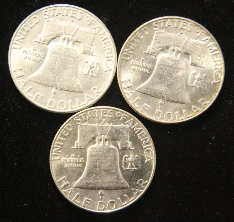 3 BU-UNC SILVER FRANKLIN HALF DOLLARS 1961-D 1962-D 1963-D