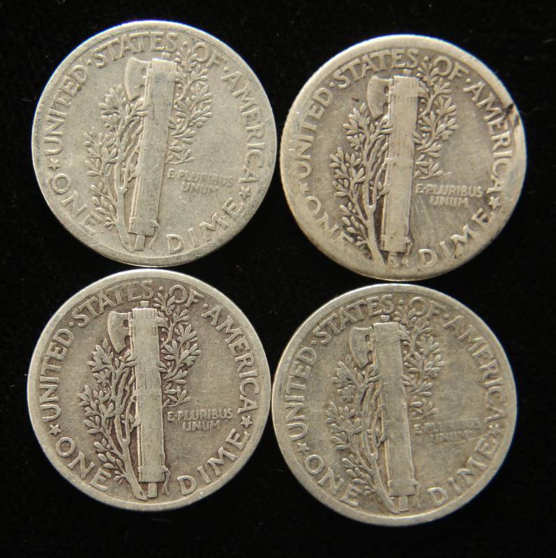 4 MERCURY SILVER DIMES AS PICTURED