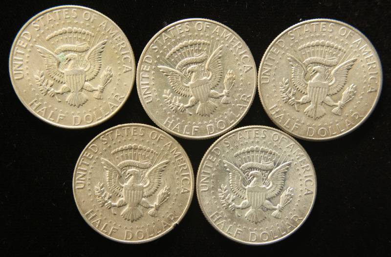 GROUP OF 5 KENNEDY 40% SILVER HALF DOLLARS