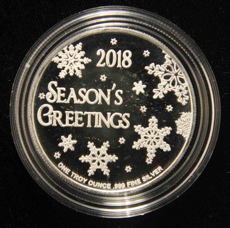 1 TROY OZ. .999 FINE SILVER 2018 CHRISTMAS ROUND IN AIRTITE