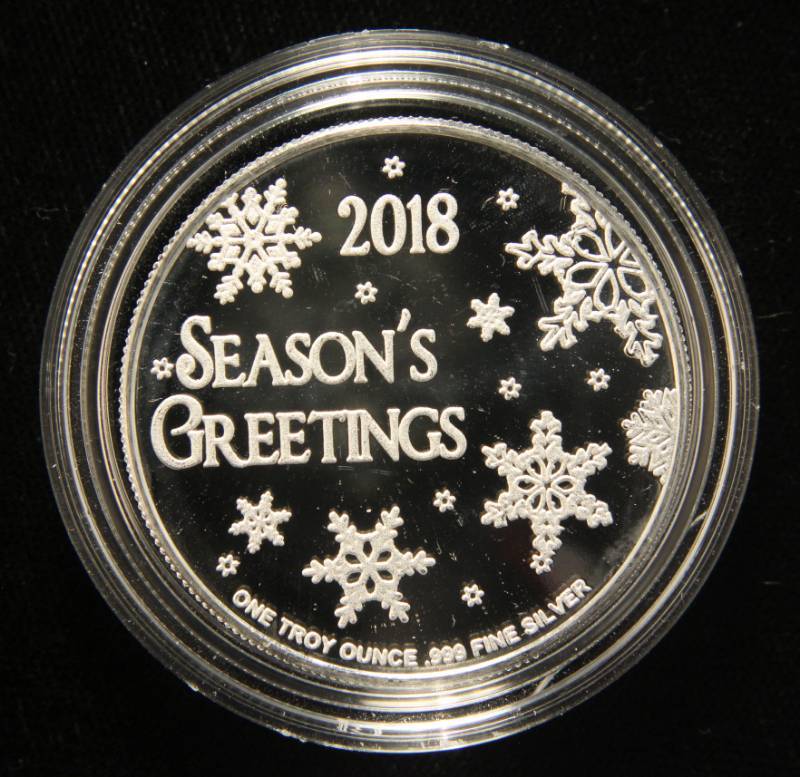 1 TROY OZ. .999 FINE SILVER 2018 CHRISTMAS ROUND IN AIRTITE