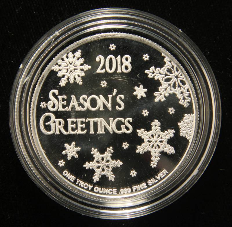 1 TROY OZ. .999 FINE SILVER 2018 CHRISTMAS ROUND IN AIRTITE